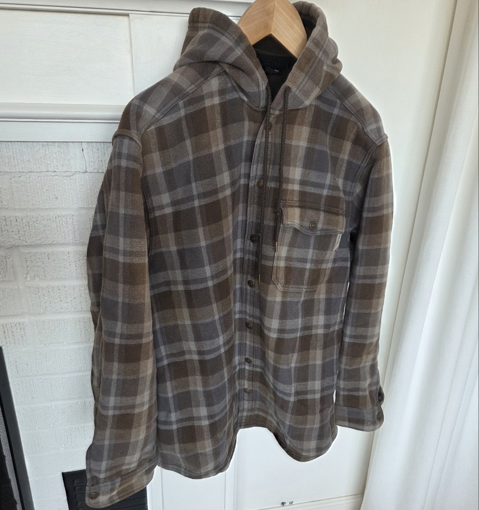 Wolverine Fleece Lined Flannel Snap Button Shacket Button Up Hoodie Mens Size L